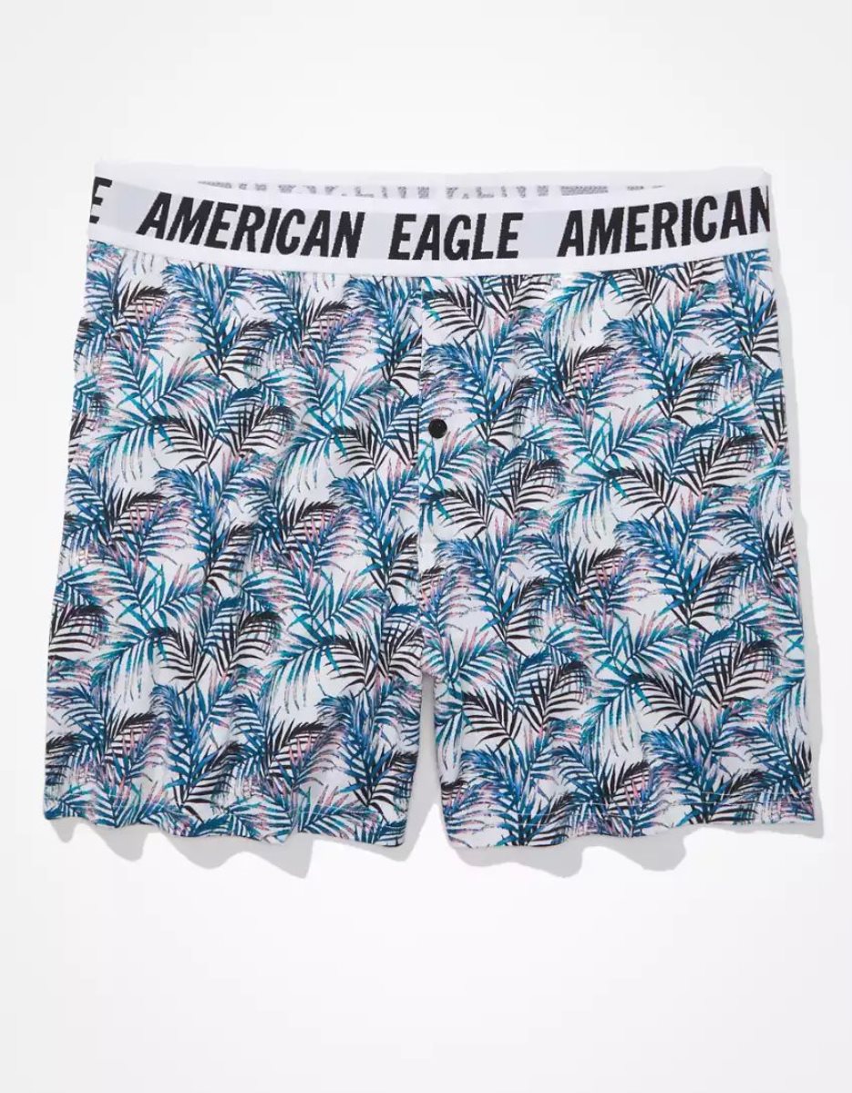 Shorts De Bain American Eagle AEO Palm Trees Ultra Soft Pocket Noir Homme | DFX-91600427